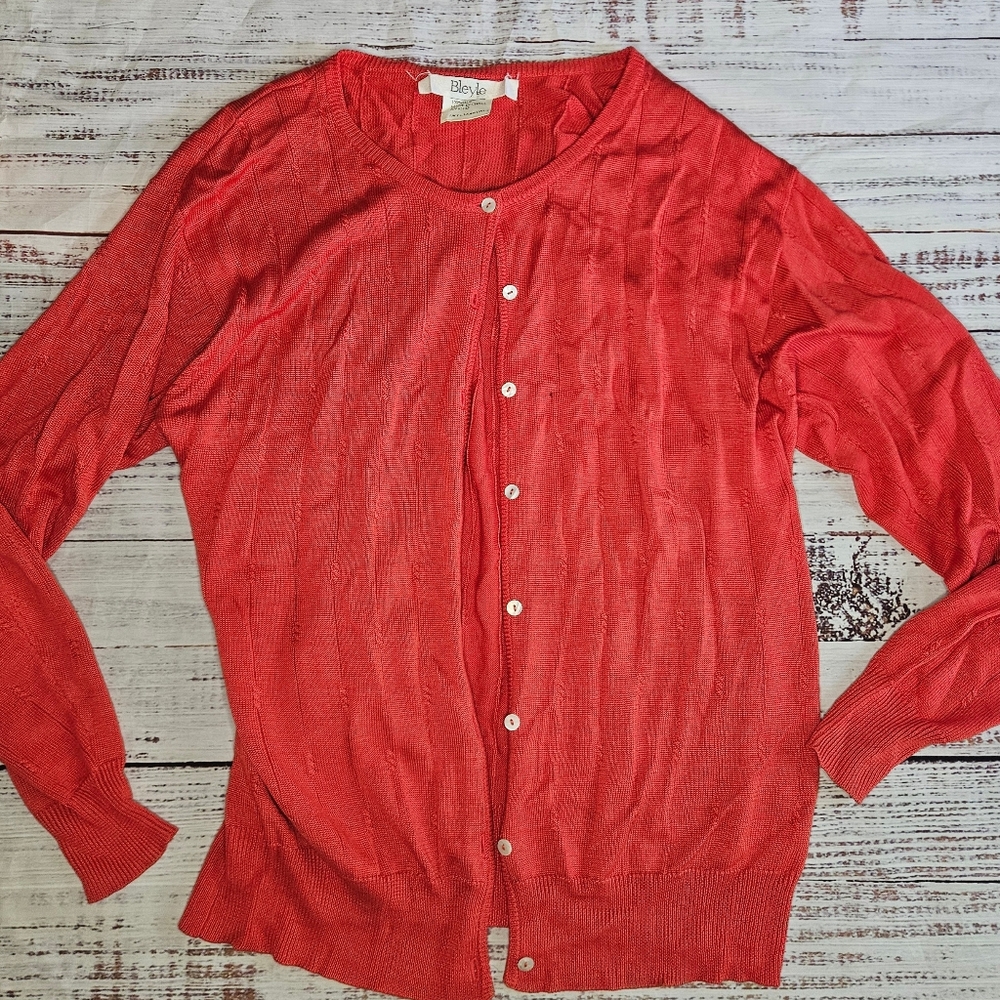 Vintage Bleyle 100% Silk Coral Button Front Cardigan Sweater Womens Small